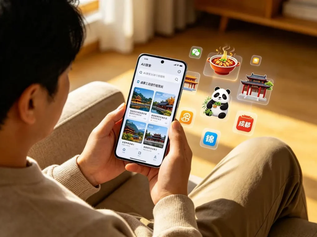 微信 AI 搜索功能界面实拍,展示智能问答、搜索结果交互与使用体验,直观呈现微信内置 AI 搜索操作流程与核心特点。